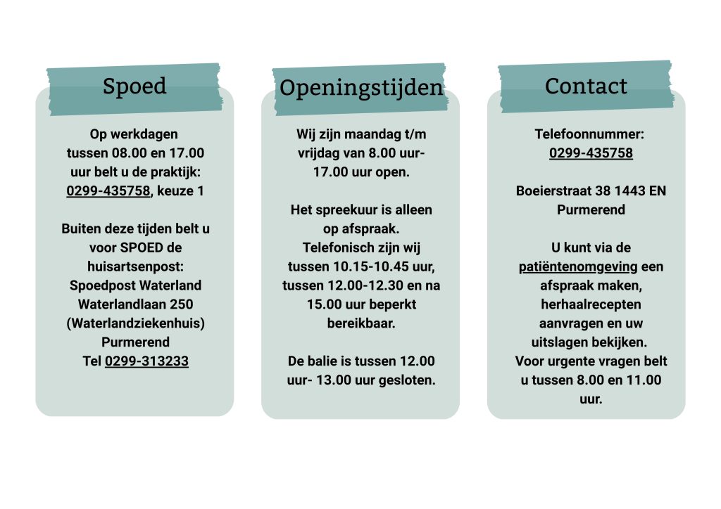 hier vind u de openingstijden en contactgegevens van huisartsenpraktijk Smit & Vos